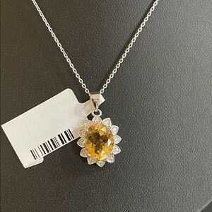 NWT Natural Citrine 11x9mm Oval Pendant with CZ Accents in 925 Sterling Silver